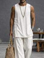 Simple Casual 100% Cotton Tank Top Pants Set