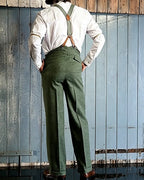 Vintage Olive Green High©\Waist Pleated Wide©\Leg Trousers