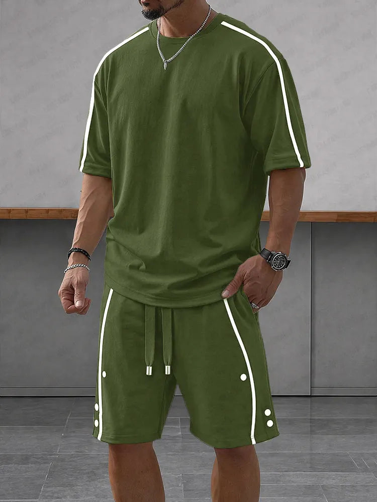 Athleisure Zipper Accent T-Shirt Shorts Set