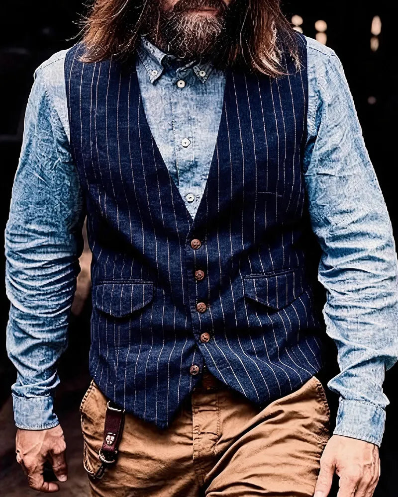 Vintage V-neck Denim Single-breasted Vest