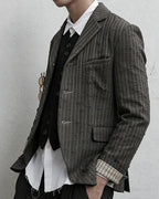 Retro striped wool blend single-breasted suit jacket