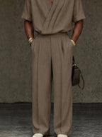 Contemporary Pleated Cross Placket Shirt Pants Set