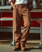 Vintage Brown Off©\White Vertical Pinstripe Wide©\Leg Trousers