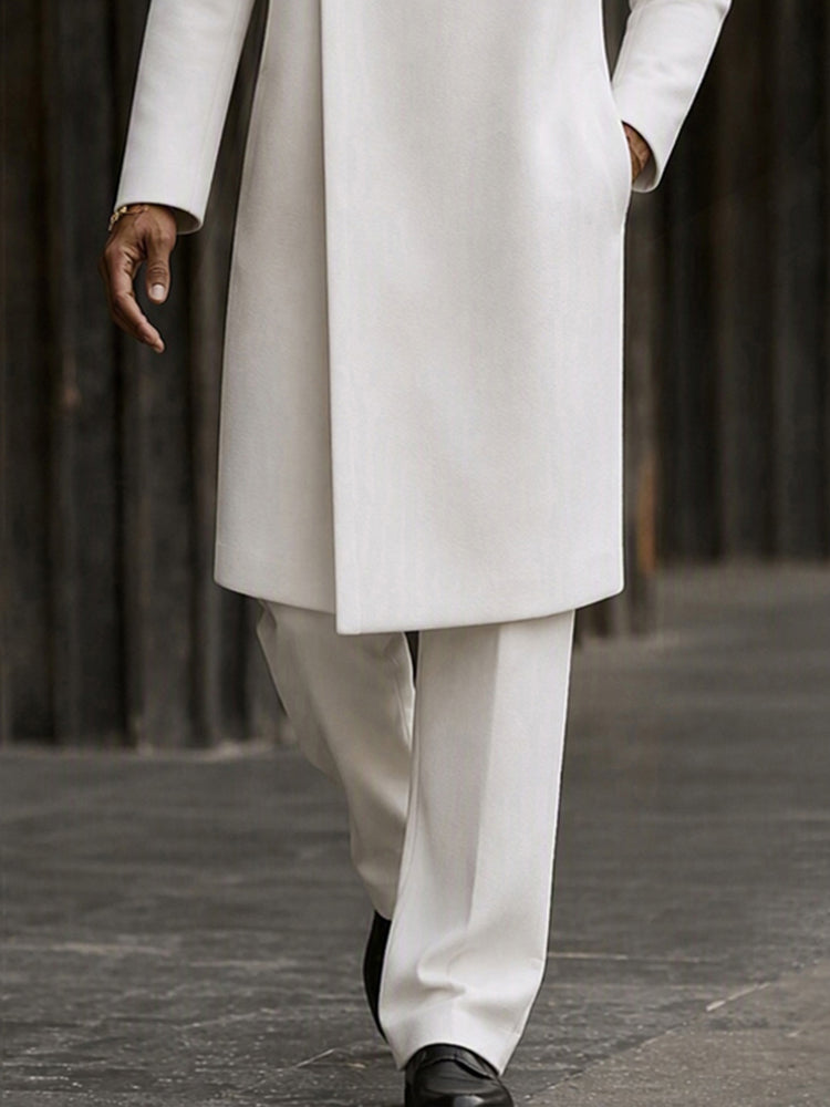 Minimalist Mandarin Collar Long Coat Pants Set