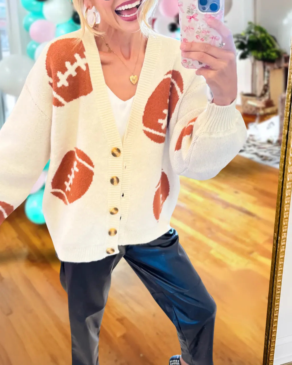 Football Embroidered Button Cardigan