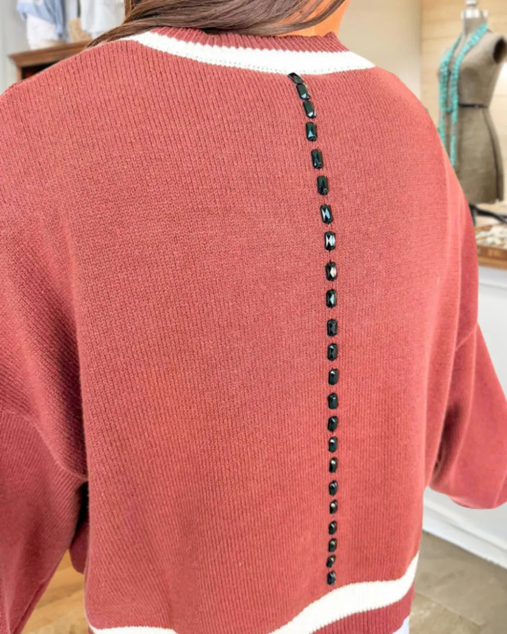 Football Beaded Embroidered Sweater