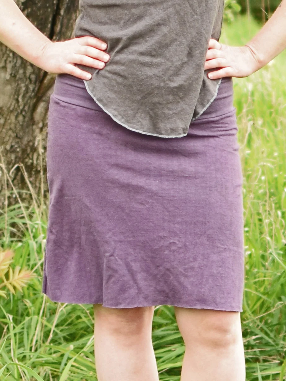 Fold-Over Waist Straight Raw Hem Knit Mini Skirt