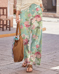 Vintage Floral Art Print Wide-leg Pants
