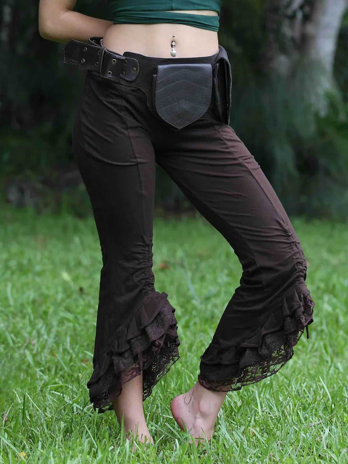 Capri Frilly Lace Leggings Burlesque Tights, Festival Clothing, Pirate Leggings, Boho Leggings