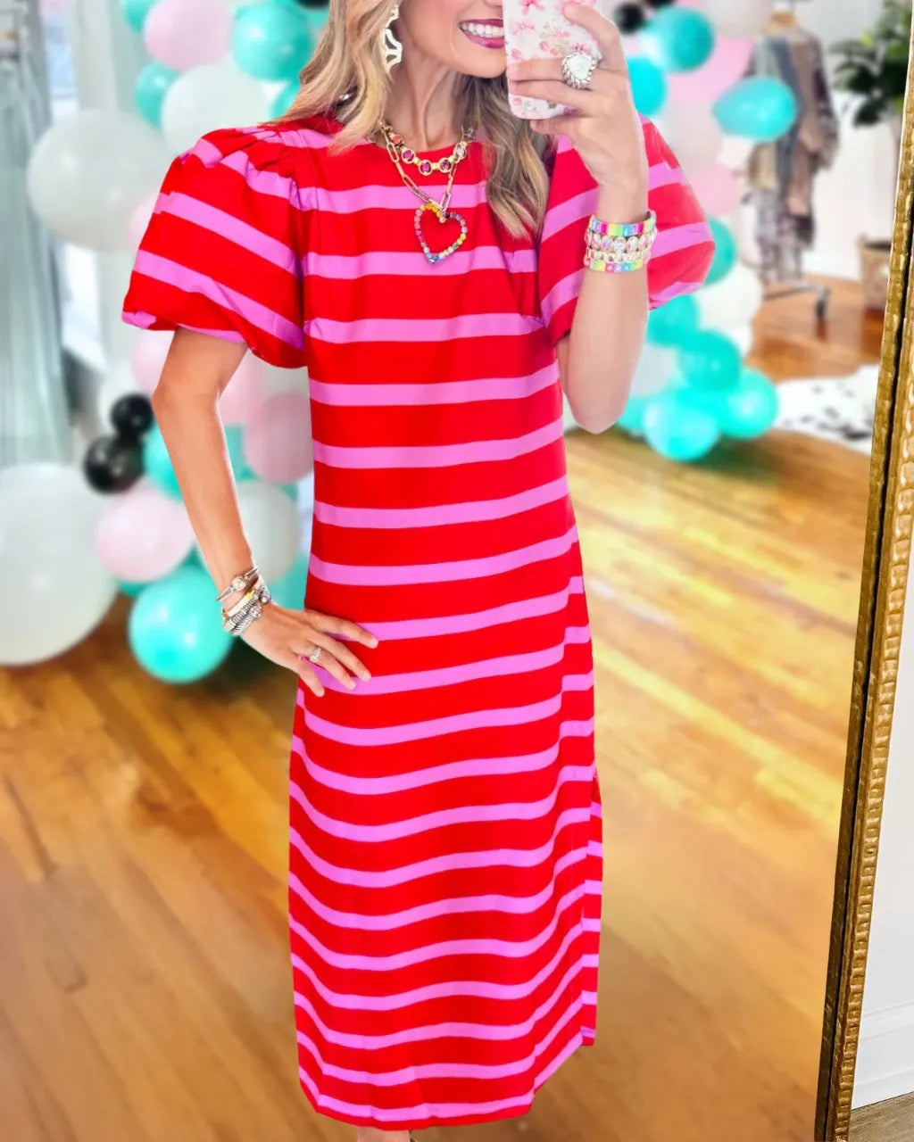 Breeze Puff Sleeve Stripe Maxi Dress