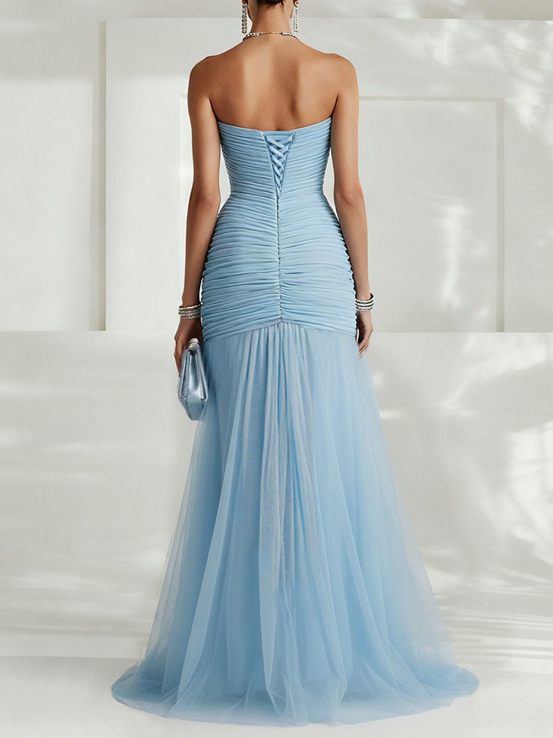 Tulle Slit Sheath Gown Dress