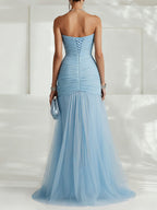 Tulle Slit Sheath Gown Dress