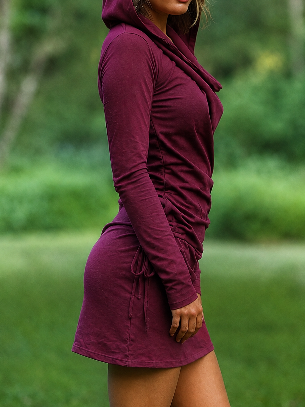 Pixie Hood Long Sleeve Dress, Festival Psytrance Elven Hippie Style