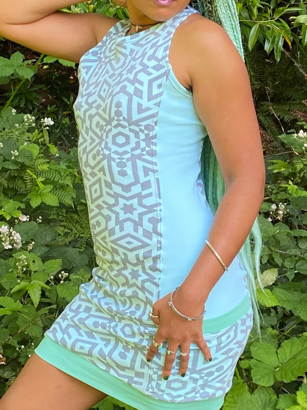 Sleeveless Side Panel Dress / Organic Cotton Blue Sleeveless Dress w/ Pockets
