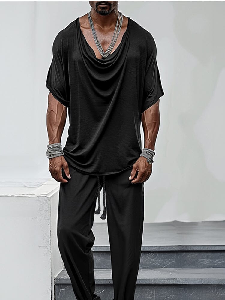 Loose Drape Collar Top Pants Set