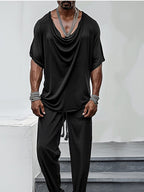 Loose Drape Collar Top Pants Set