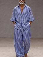 Chic Loose Fit Vertical Stripe Matching Set