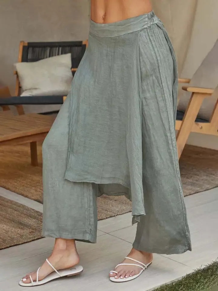 Faux Two-Piece Wrap Wide Leg Skirt Pants