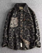 Vintage Paisley Jacquard Washed Denim Long Sleeve Jacket