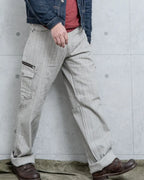 Vintage Striped Textured Denim Cargo Pants