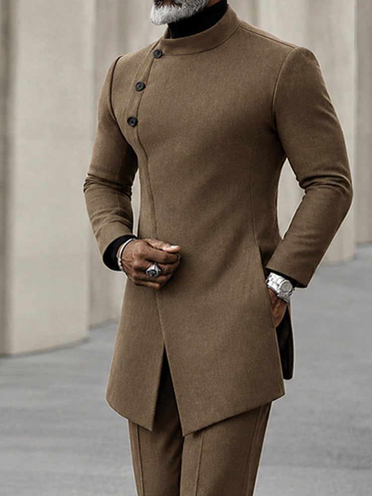 Minimalist Style Diagonal Placket Jacket Set