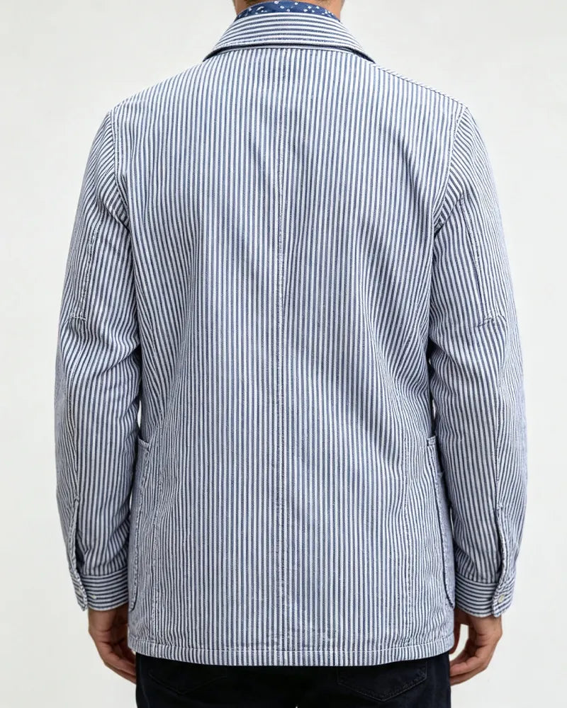 Vintage Navy White Hickory Stripe Cargo Chore Jacket