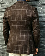 Retro Brown Checkered Single-breasted Casual Blazer