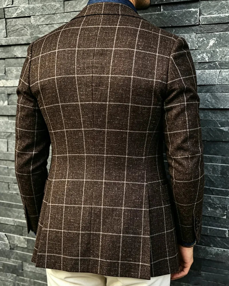 Retro Brown Checkered Single-breasted Casual Blazer