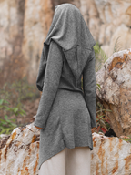 Fashionable Bohemian Hooded Cardigan Light Grey