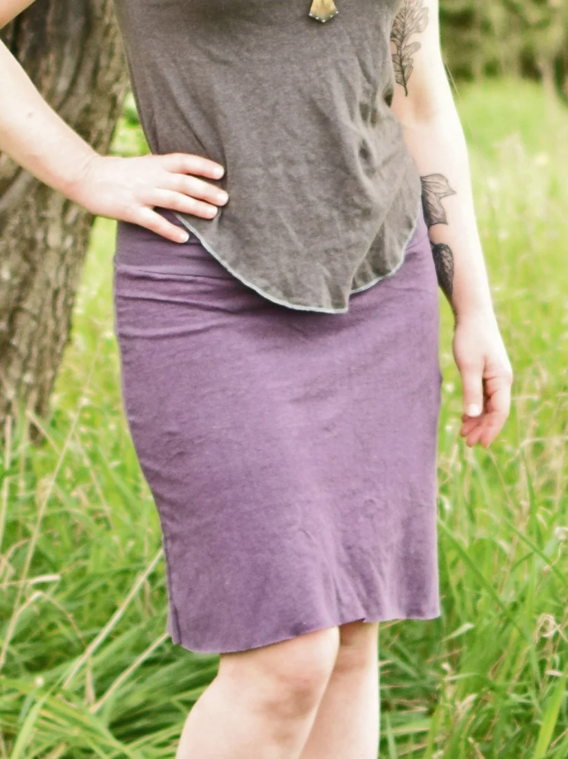 Fold-Over Waist Straight Raw Hem Knit Mini Skirt