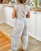 Peace Patch Waffle Patchwork Jumpsuit