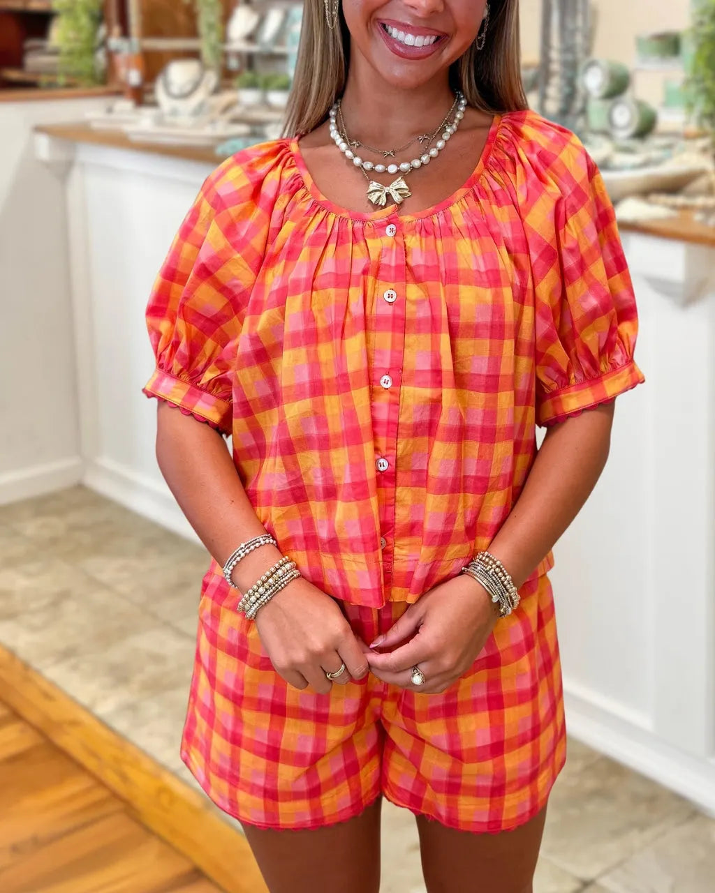 Bright and Right Coral Check Set