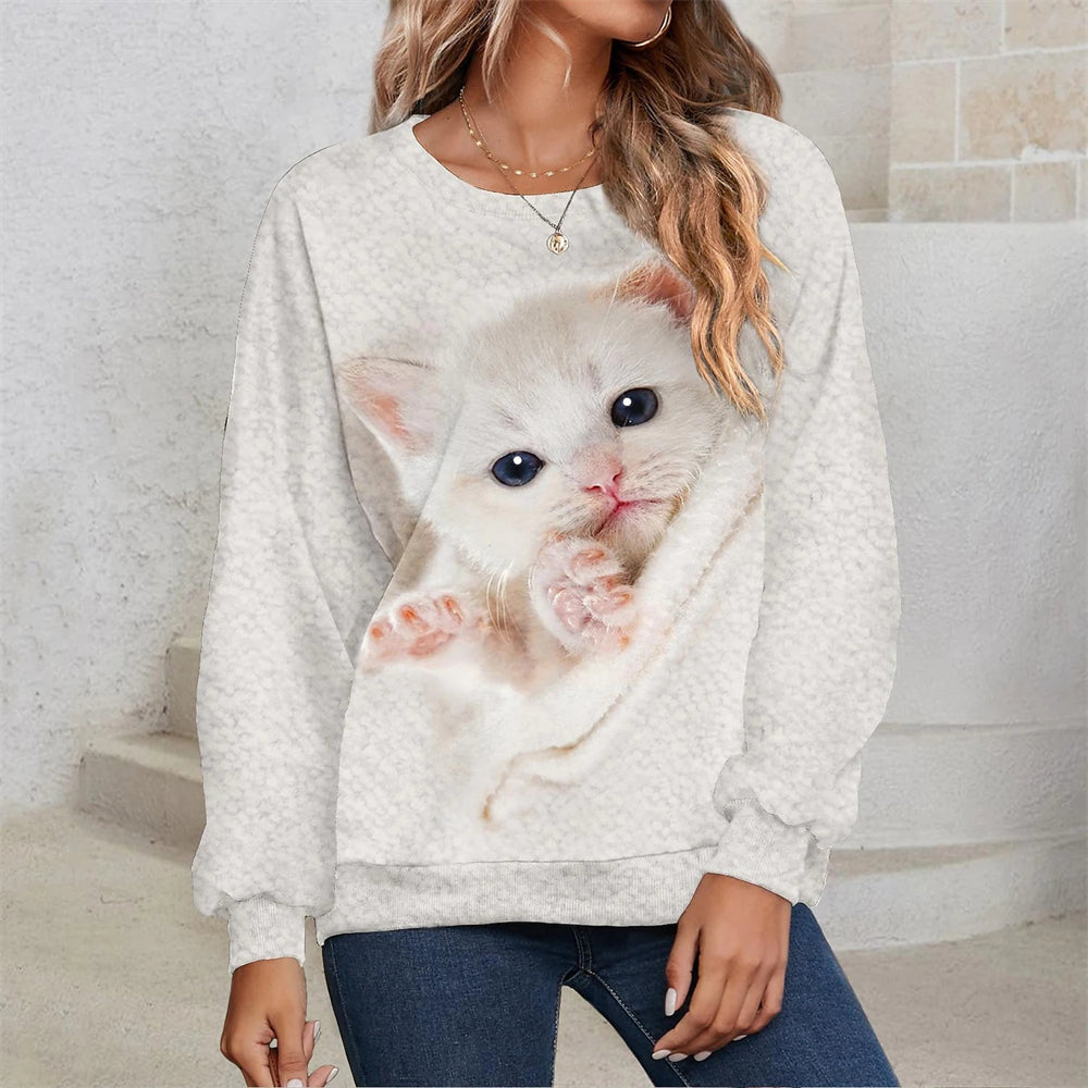 Puppy Print Women's Long Sleeve T-shirt Casual Cotton Street Clothing