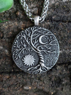 Tree of Life Sun and Moon Delicate Pendant Necklace