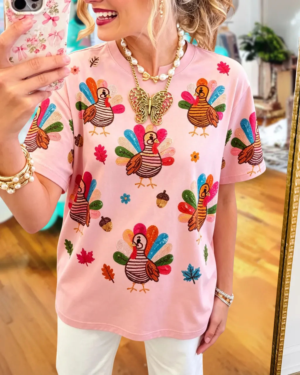 Thanksgiving Turkey Print T-shirt