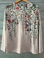 Floral Print Crew Neck T-Shirt, Casual Long Sleeve T-Shirt For Spring & Fall, Women's Clothing