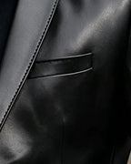 Retro Slim Fit Black PU Leather Blazer