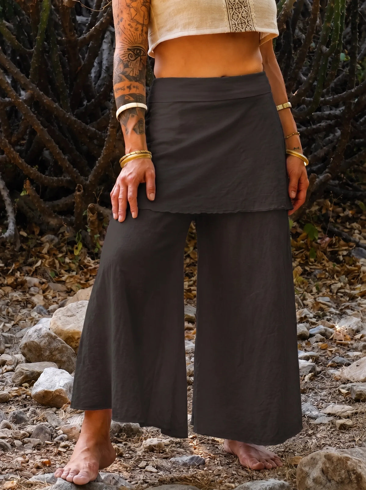 Bohemian Faux Two-Piece Skirt-Style Wide Leg Pants