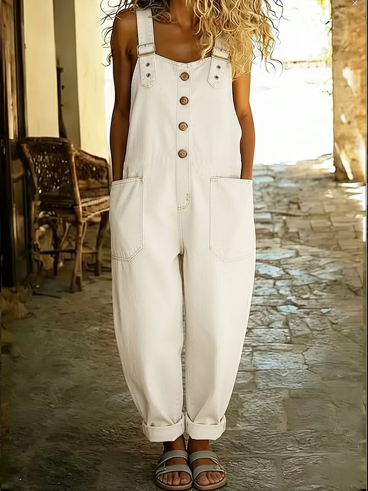 Women's Casual Denim Jumpsuit With Adjustable Buckle