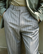 Vintage Gray Pinstripe Cuffed Trousers