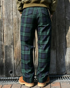 Vintage Blue-green Plaid Straight-leg Pants