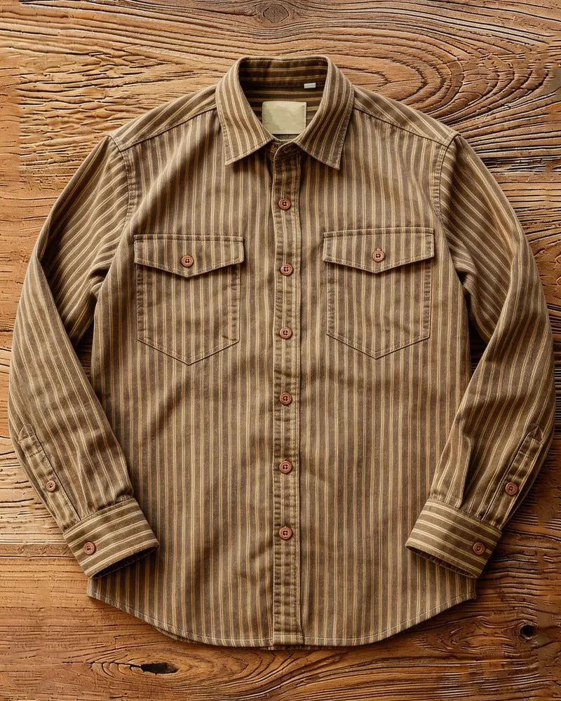 Retro Vertical Stripe Workwear Long-sleeve Shirt