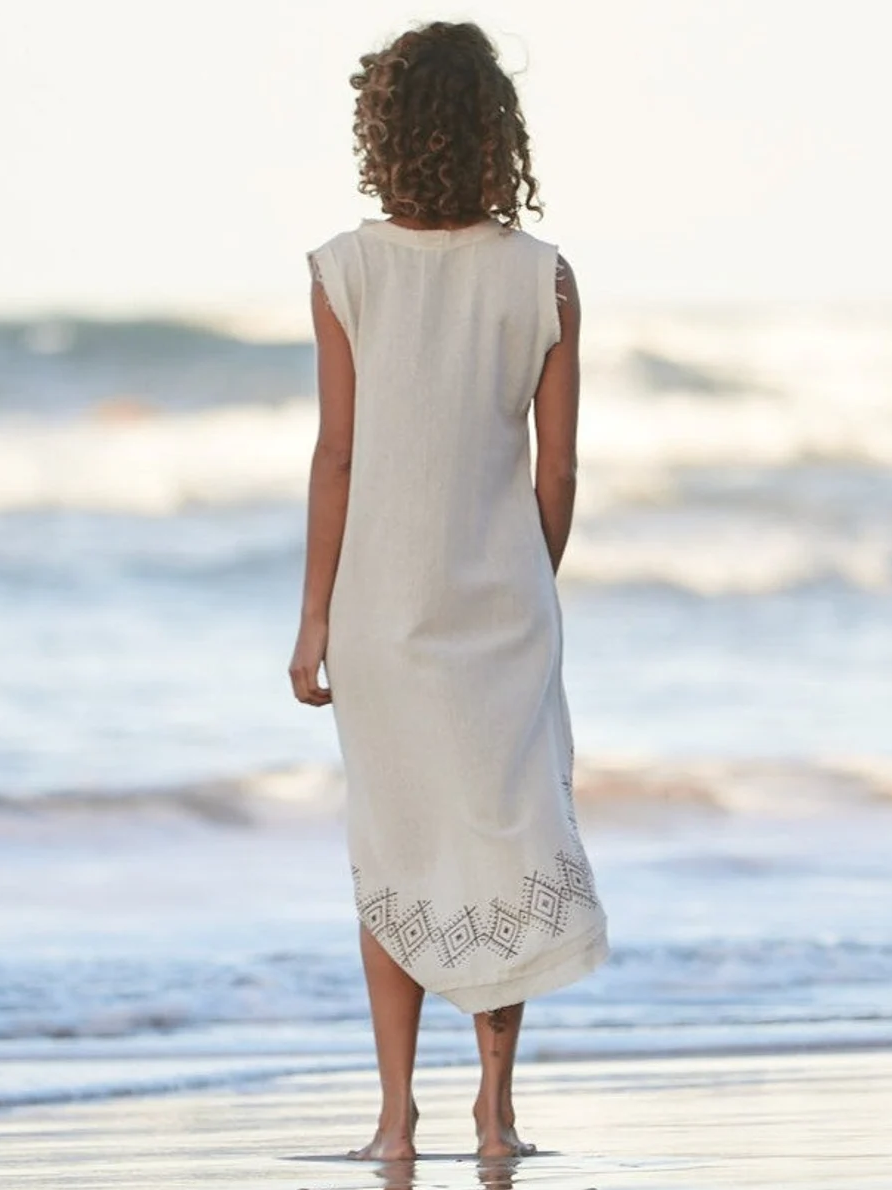 LONG BACK TRIBAL Dress - Cream - Earthy Tribal Festival Clothing