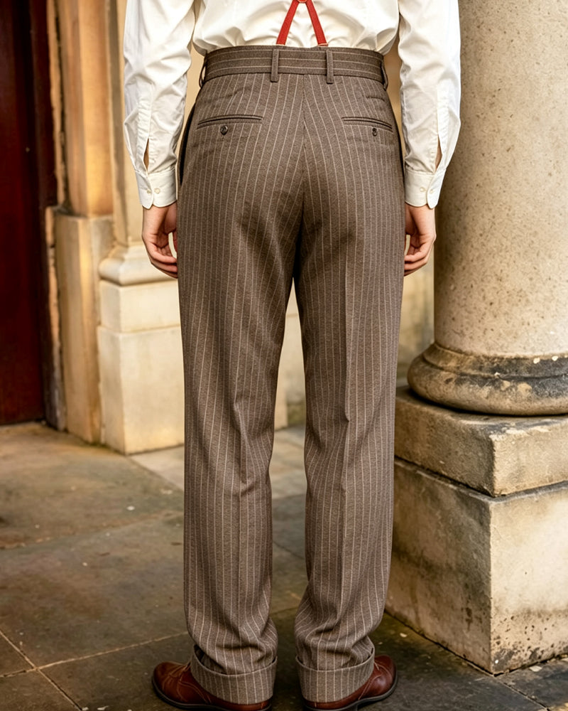 Vintage Brown Striped Loose Casual Pants