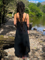 Fringe Linen Maxi Dress: Asymmetric Boho Festival Clothing