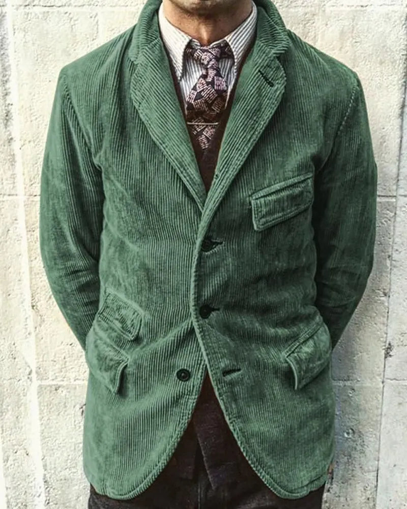 Vintage Solid Color Corduroy Single-breasted Casual Blazer