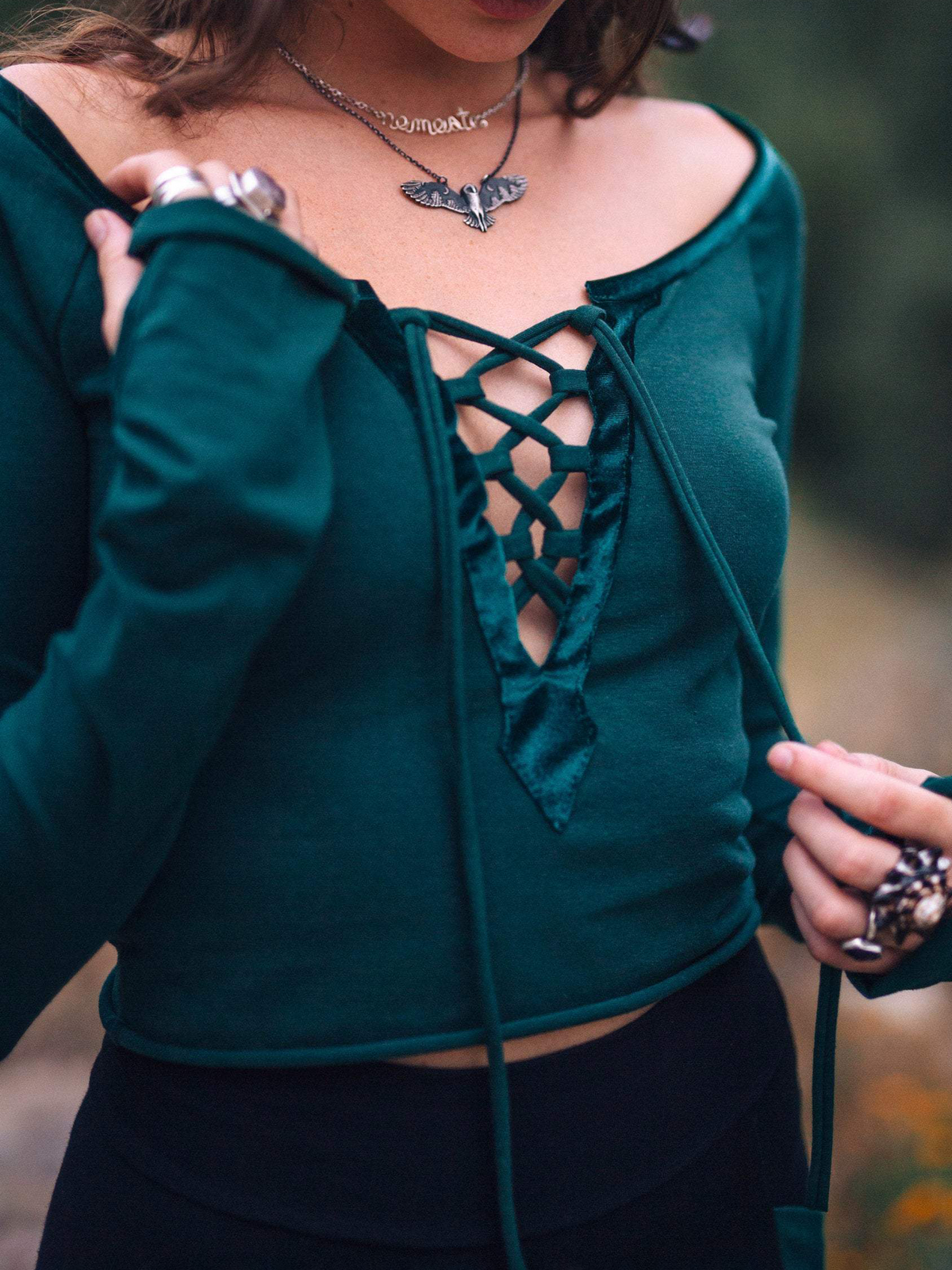 Velvet Accent Lace-Up Top