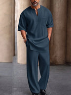 Casual Chest Decoration Longline Top Pants Set