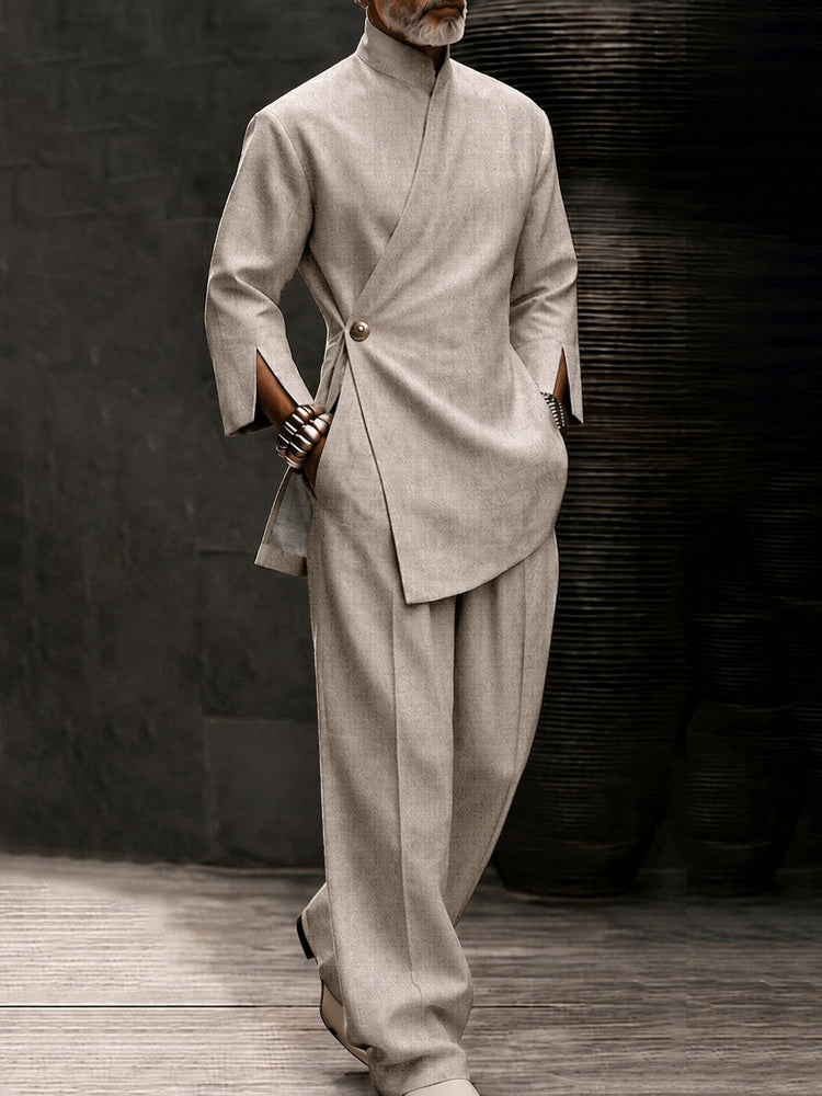 Urban Casual Slanted Button Shirt Pants Set