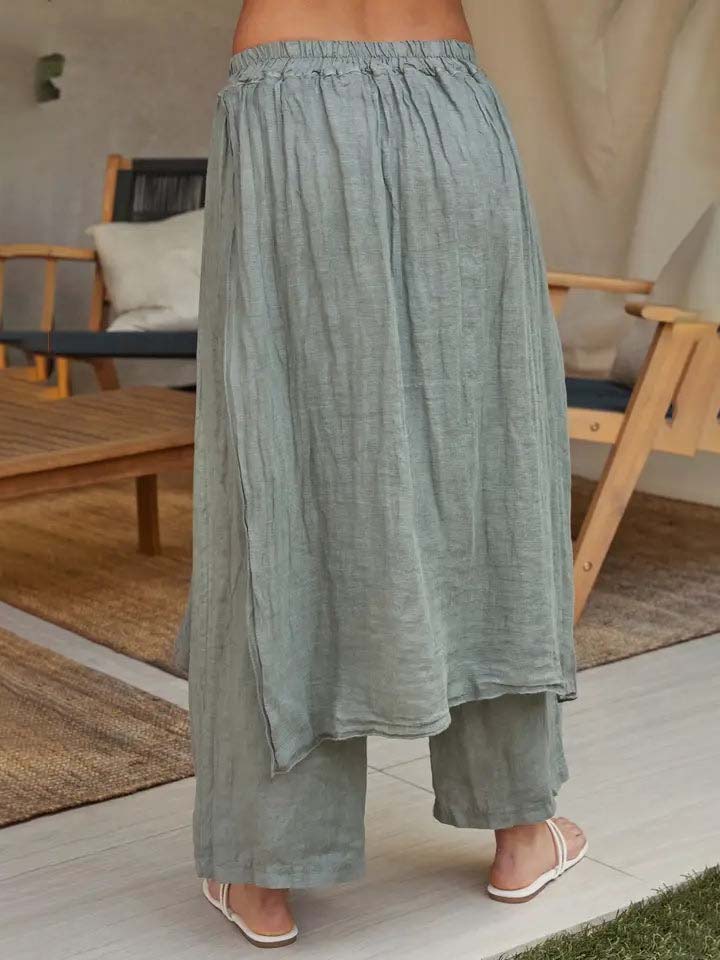 Faux Two-Piece Wrap Wide Leg Skirt Pants